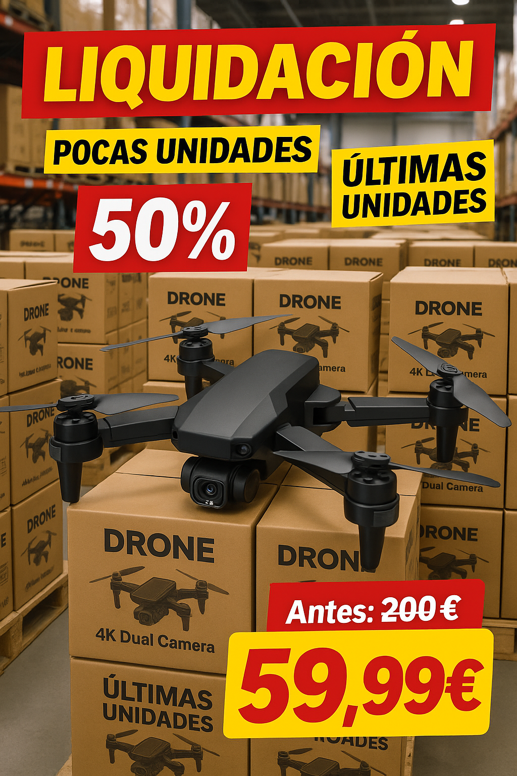 Dron con doble cámara 4K + Maletín Gratis